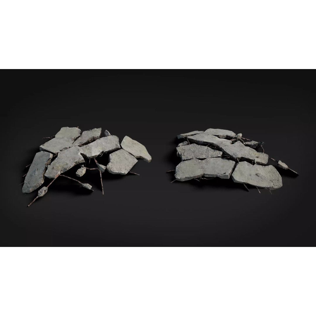 Broken Concrete Rubble Pack 3D Model – Low Poly Game Ready Assets, PBR - View 8