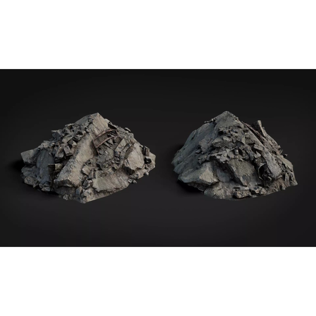 Broken Concrete Rubble Pack 3D Model – Low Poly Game Ready Assets, PBR - View 9