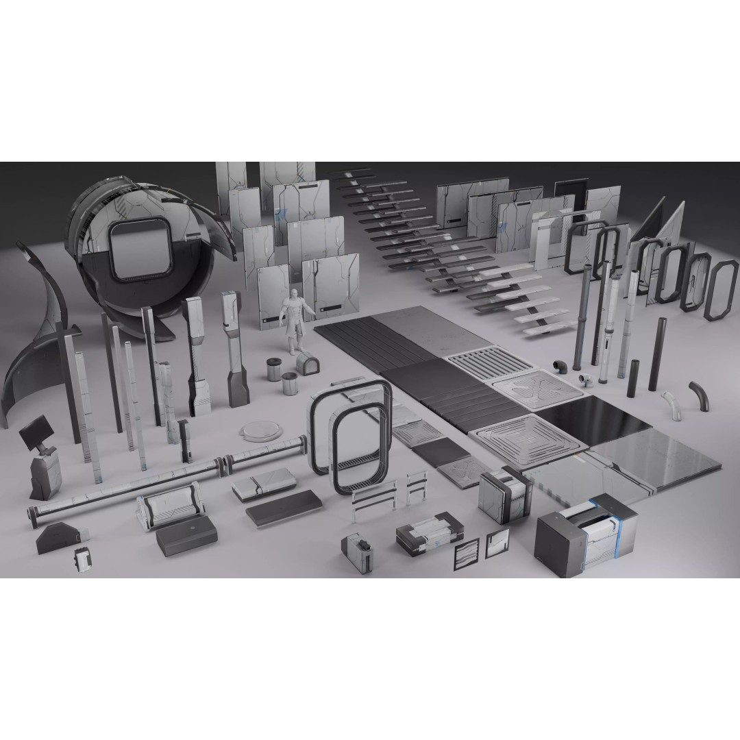 Modular Sci-Fi 3D Model – Low Poly Environment Kit, FBX - View 3