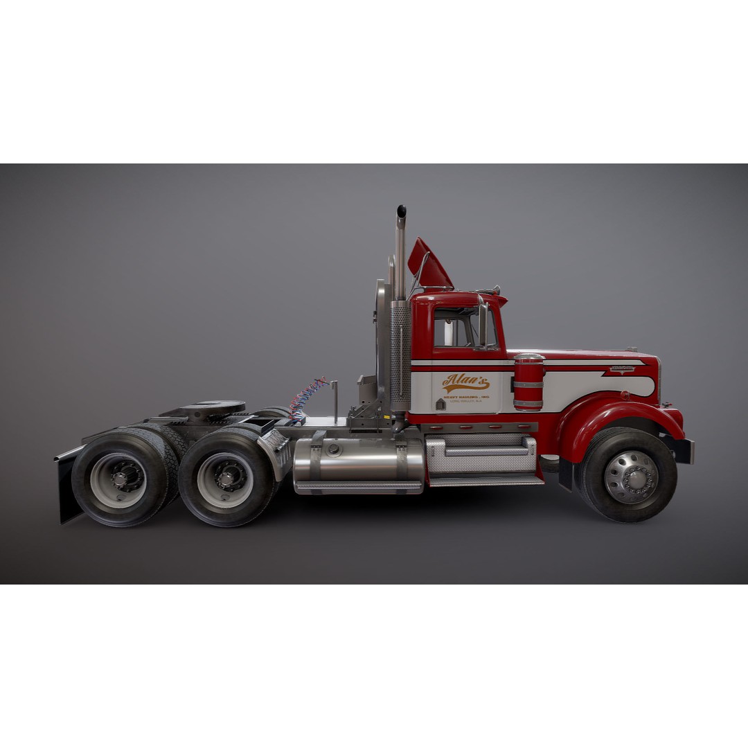 Kenworth W900A 3D Model – Low Poly Game Ready Truck with PBR Textures - View 15