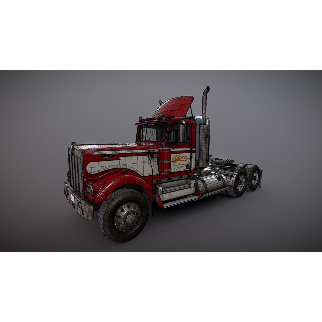 Kenworth W900A 3D Model – Low Poly Game Ready Truck with PBR Textures - View 29