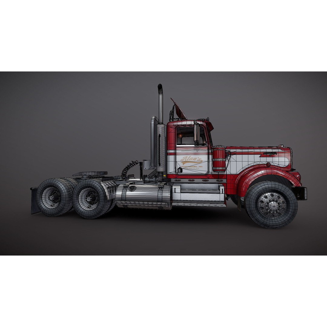 Kenworth W900A 3D Model – Low Poly Game Ready Truck with PBR Textures - View 31