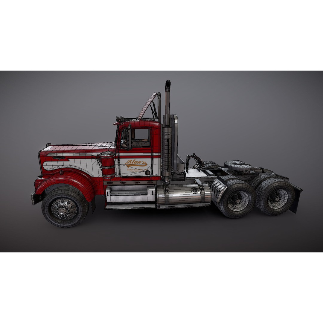 Kenworth W900A 3D Model – Low Poly Game Ready Truck with PBR Textures - View 32