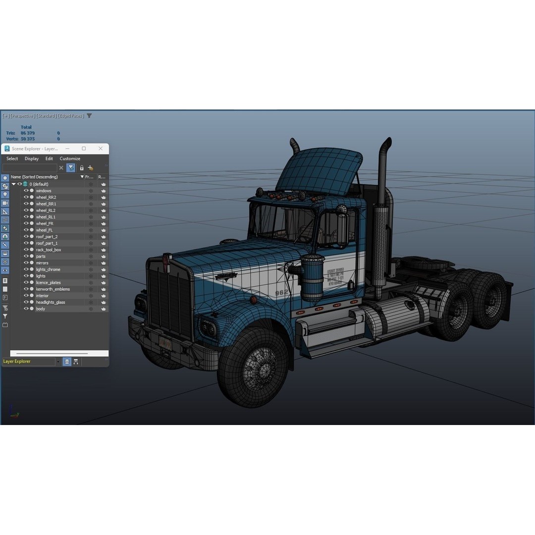 Kenworth W900A 3D Model – Low Poly Game Ready Truck with PBR Textures - View 40