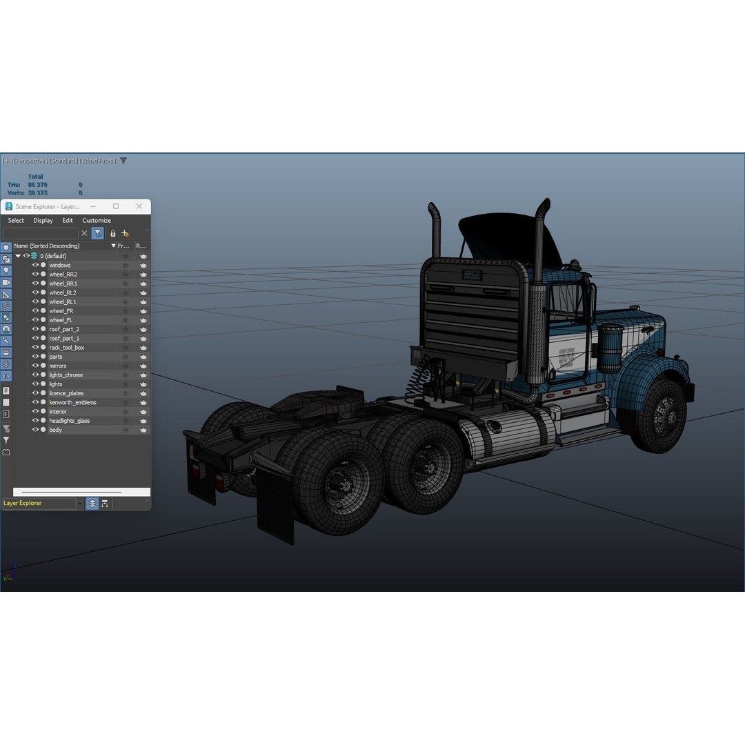 Kenworth W900A 3D Model – Low Poly Game Ready Truck with PBR Textures - View 41