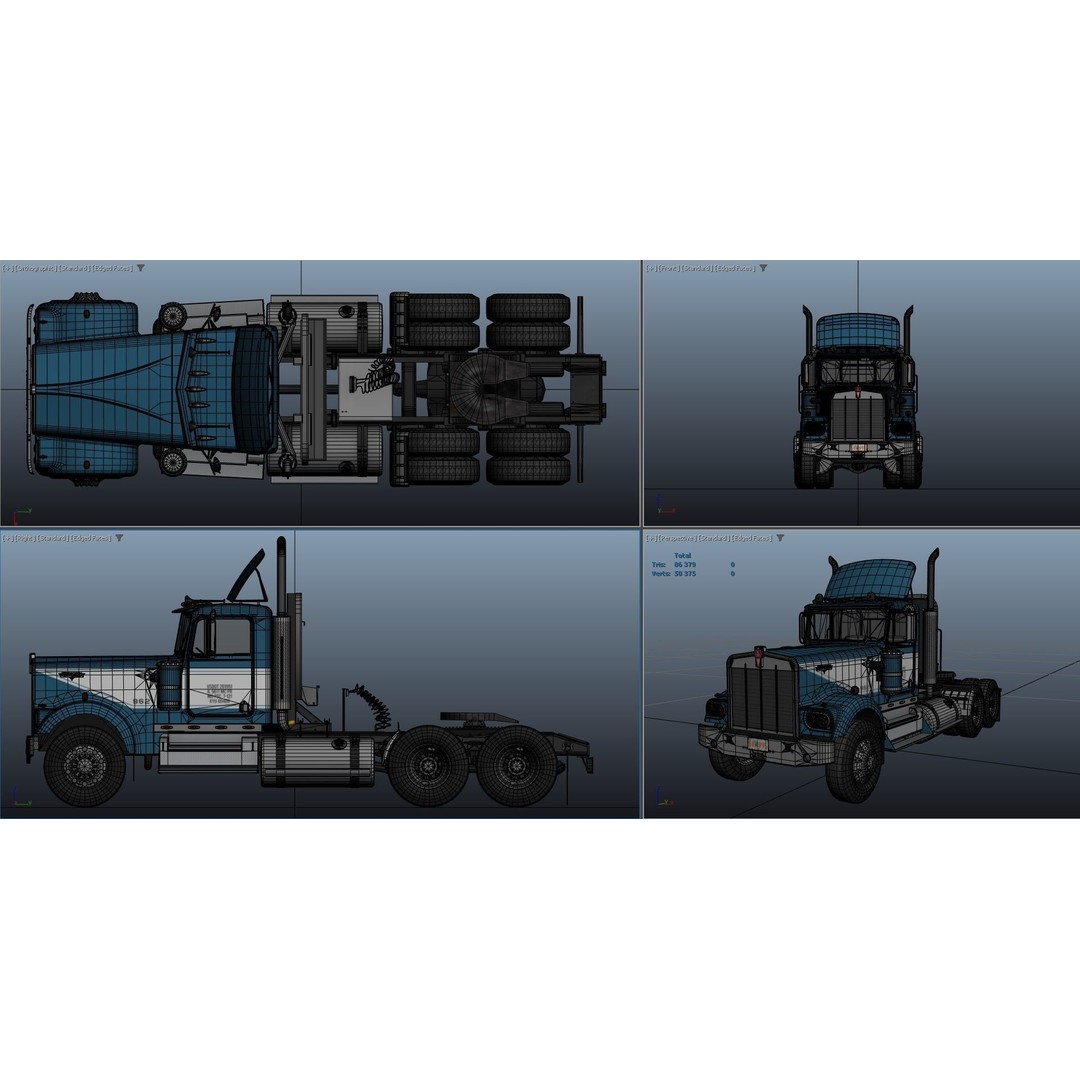 Kenworth W900A 3D Model – Low Poly Game Ready Truck with PBR Textures - View 42