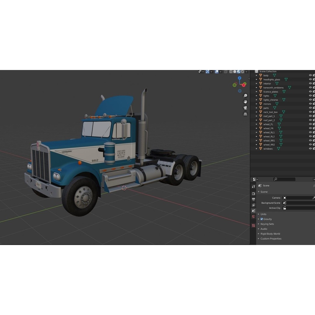 Kenworth W900A 3D Model – Low Poly Game Ready Truck with PBR Textures - View 43