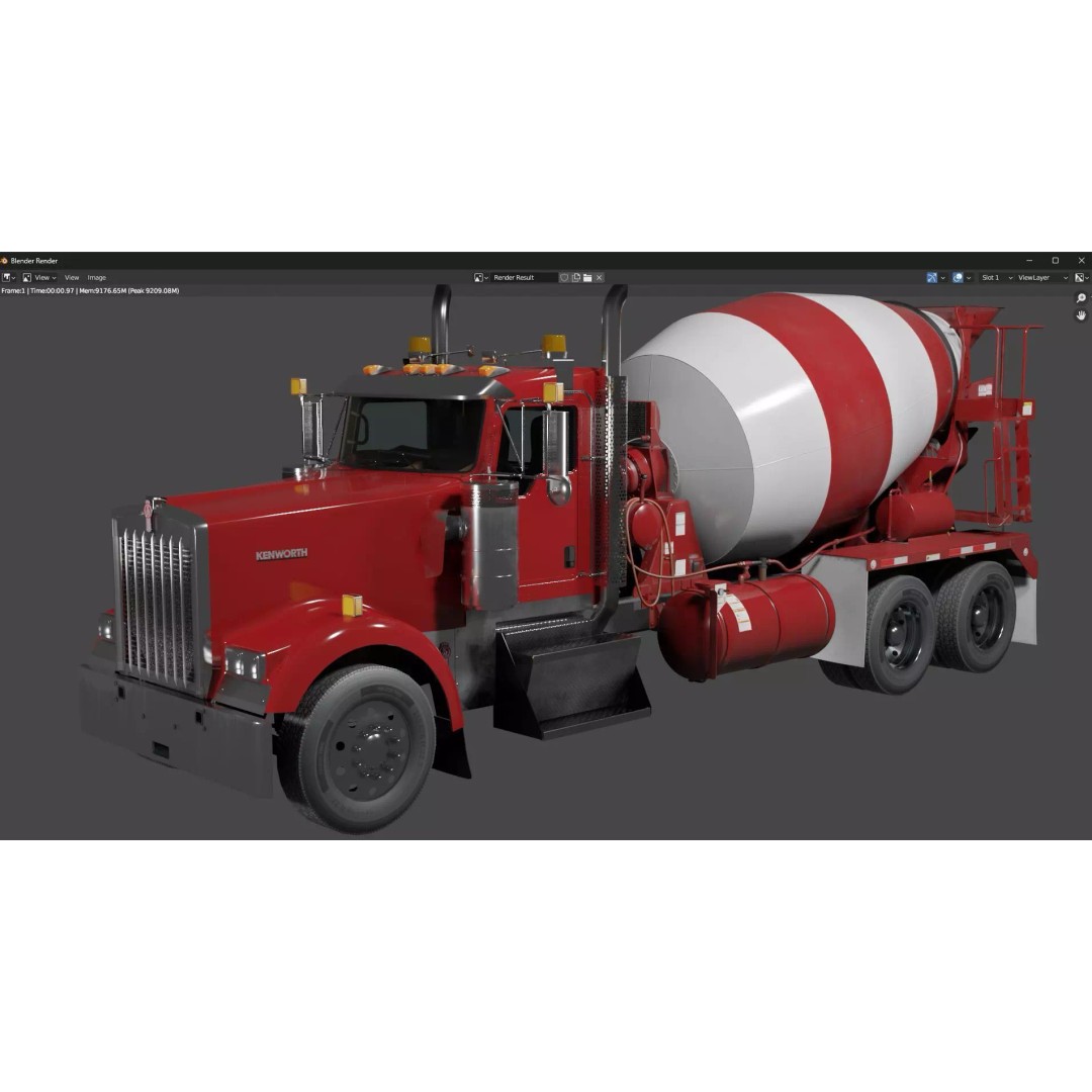Kenworth W900 Concrete Mixer 3D Model – Low Poly Game Ready, FBX