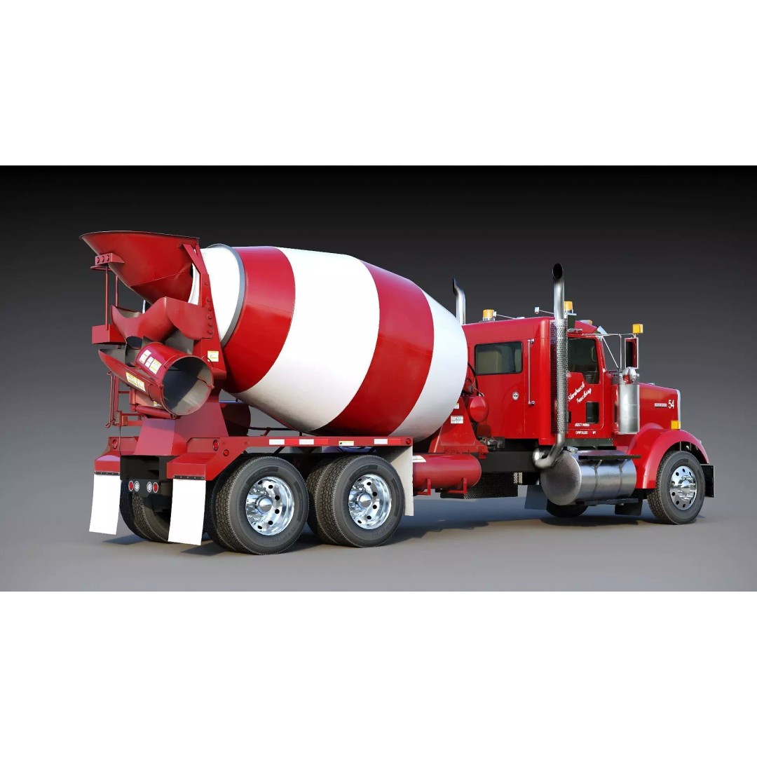 Kenworth W900 Concrete Mixer 3D Model – Low Poly Game Ready, FBX - View 10