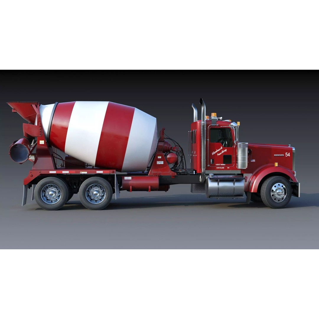 Kenworth W900 Concrete Mixer 3D Model – Low Poly Game Ready, FBX - View 11