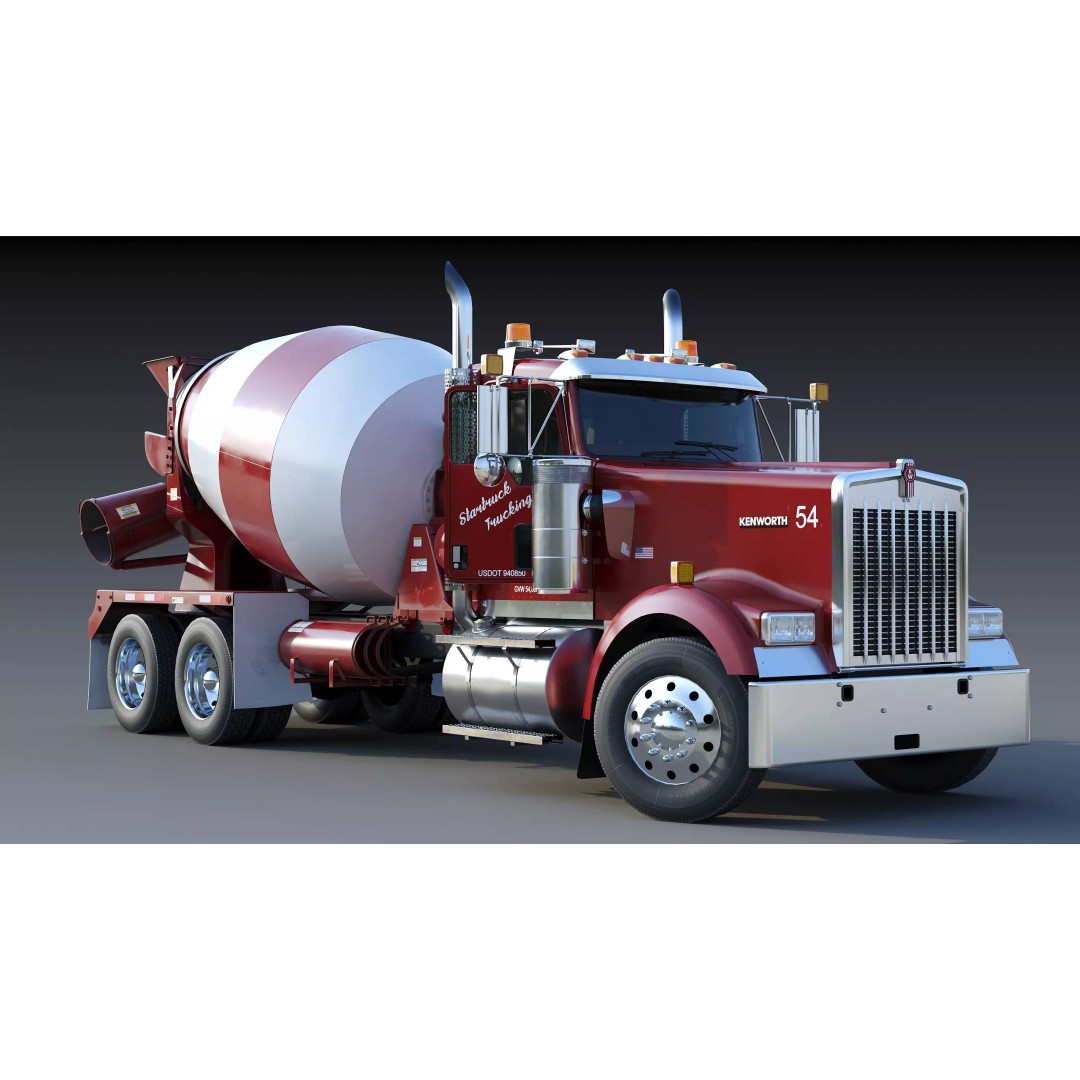 Kenworth W900 Concrete Mixer 3D Model – Low Poly Game Ready, FBX - View 12