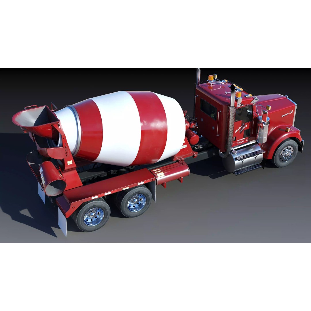 Kenworth W900 Concrete Mixer 3D Model – Low Poly Game Ready, FBX - View 14