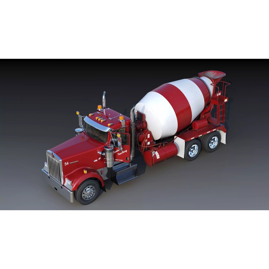 Kenworth W900 Concrete Mixer 3D Model – Low Poly Game Ready, FBX - View 17