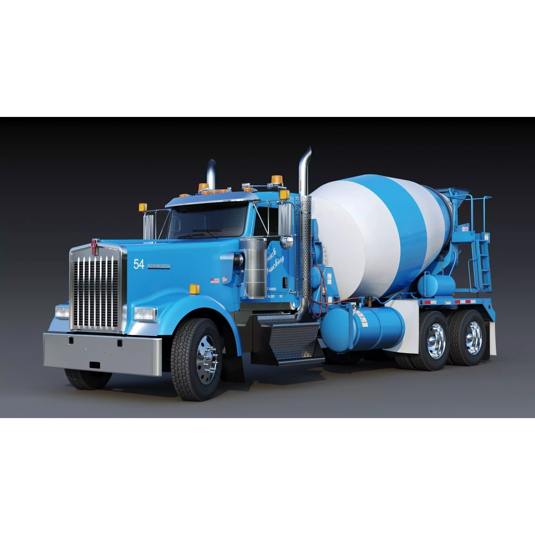 Kenworth W900 Concrete Mixer 3D Model – Low Poly Game Ready, FBX - View 3