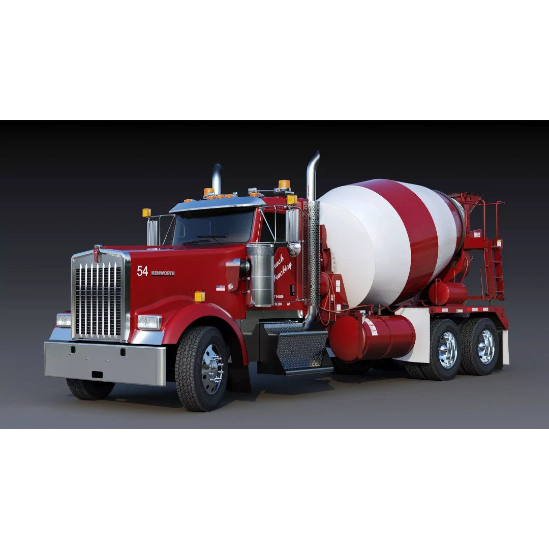 Kenworth W900 Concrete Mixer 3D Model – Low Poly Game Ready, FBX - View 4
