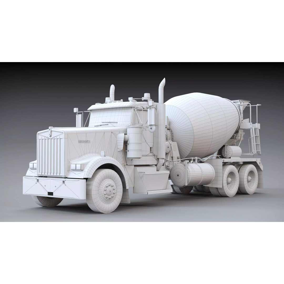 Kenworth W900 Concrete Mixer 3D Model – Low Poly Game Ready, FBX - View 55