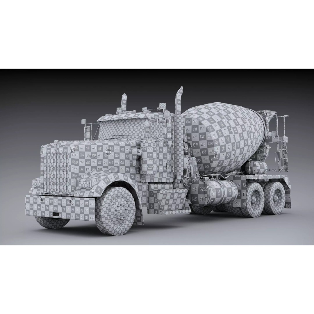 Kenworth W900 Concrete Mixer 3D Model – Low Poly Game Ready, FBX - View 58