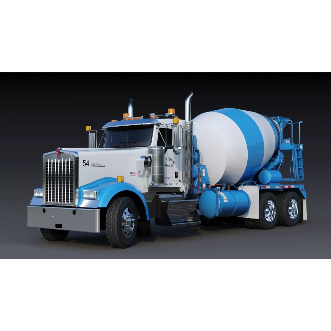 Kenworth W900 Concrete Mixer 3D Model – Low Poly Game Ready, FBX - View 6