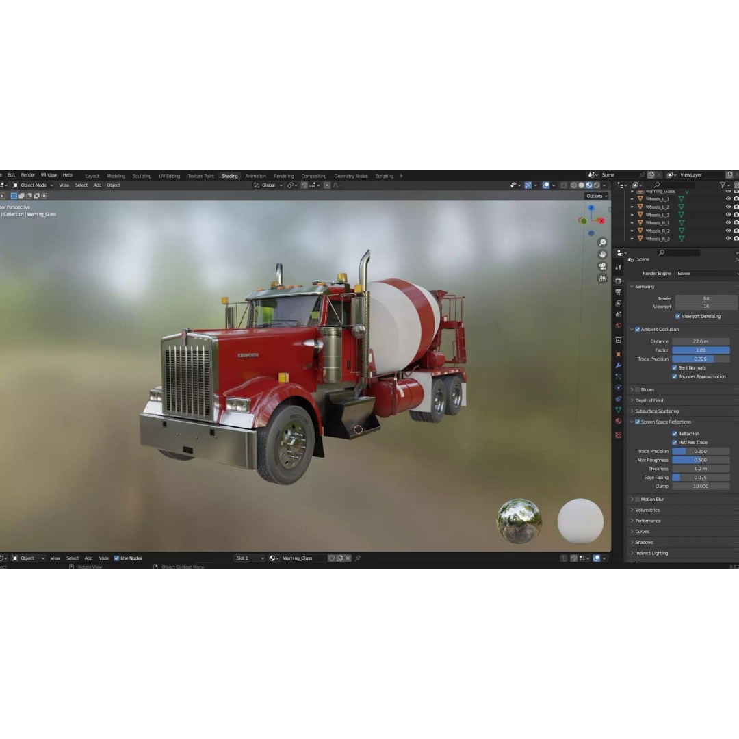 Kenworth W900 Concrete Mixer 3D Model – Low Poly Game Ready, FBX - View 68