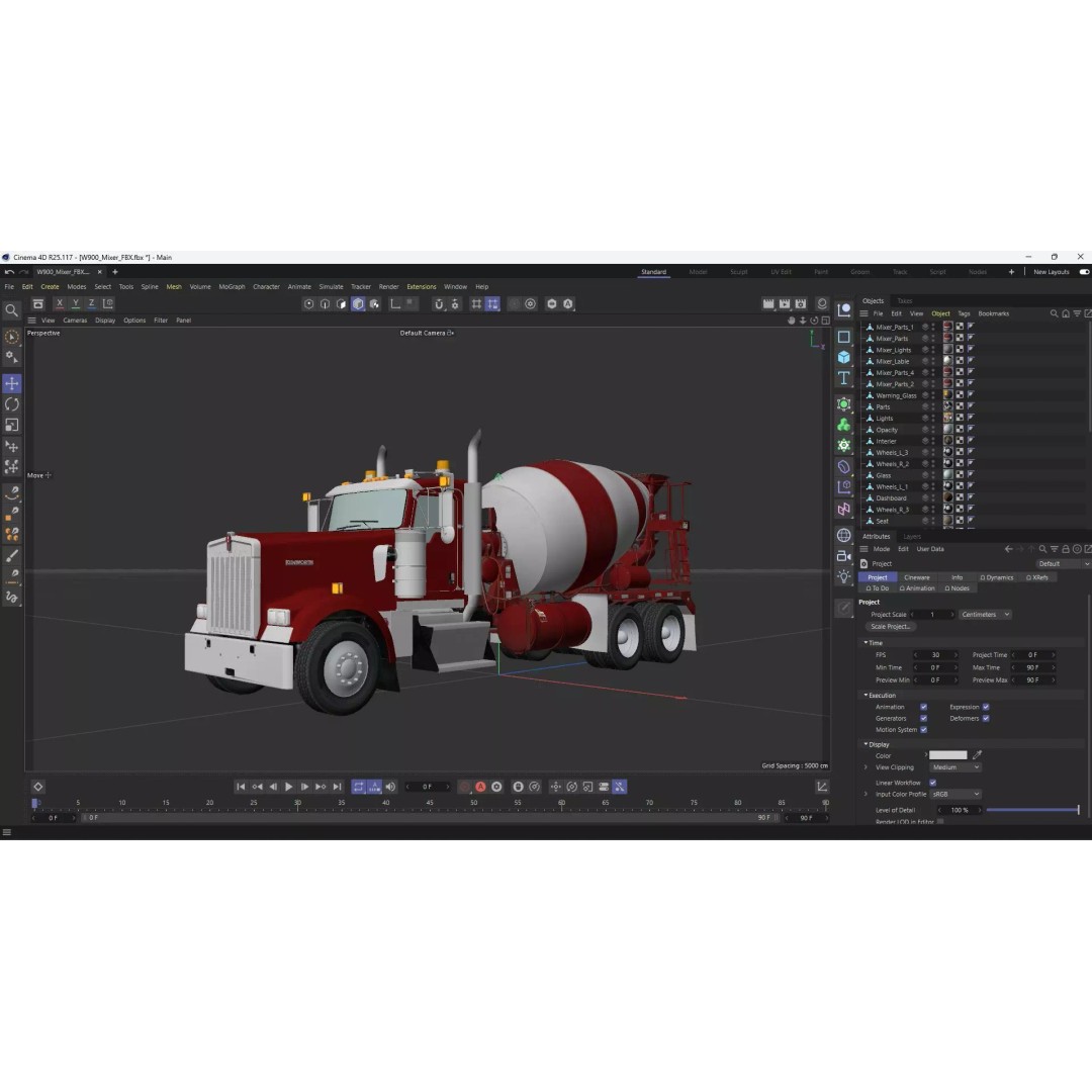 Kenworth W900 Concrete Mixer 3D Model – Low Poly Game Ready, FBX - View 69
