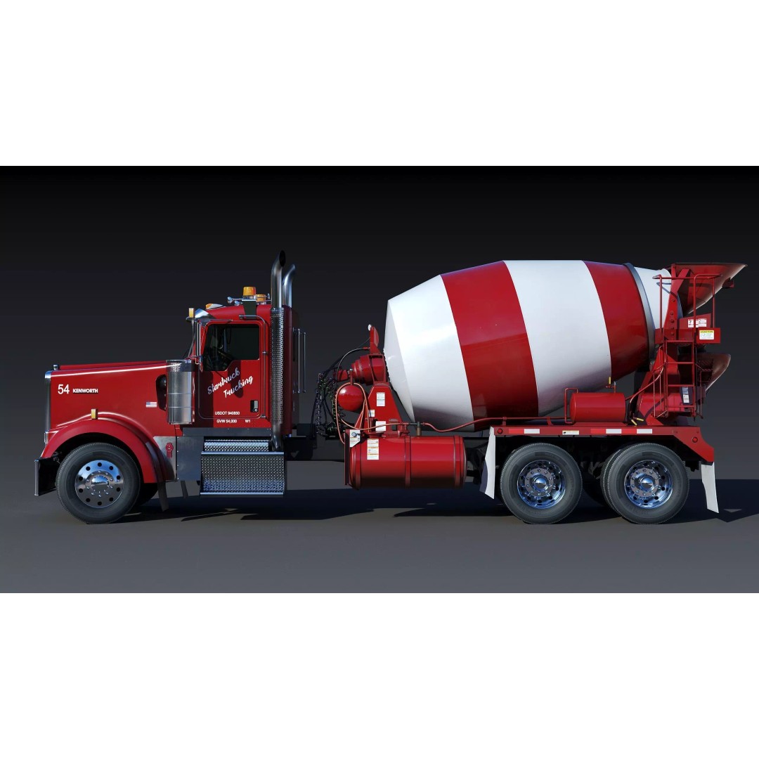 Kenworth W900 Concrete Mixer 3D Model – Low Poly Game Ready, FBX - View 7