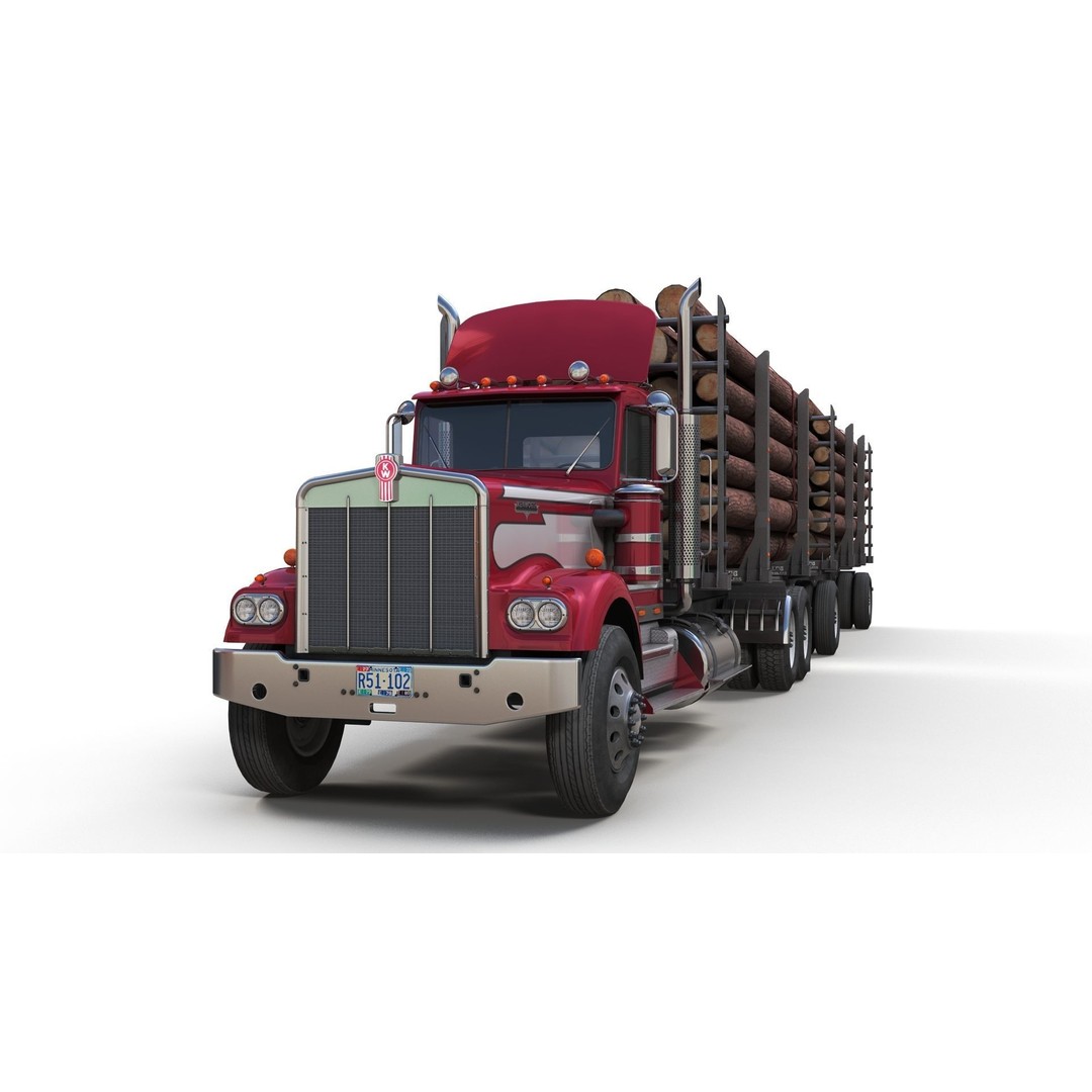 Kenworth W900A Logging Truck 3D Model – Low Poly Game Ready, FBX - View 10