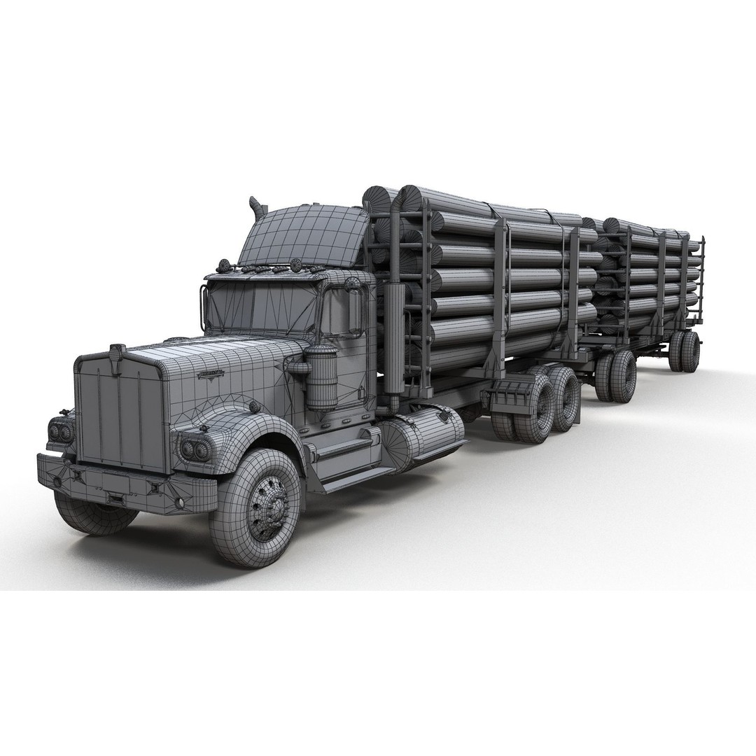 Kenworth W900A Logging Truck 3D Model – Low Poly Game Ready, FBX - View 11