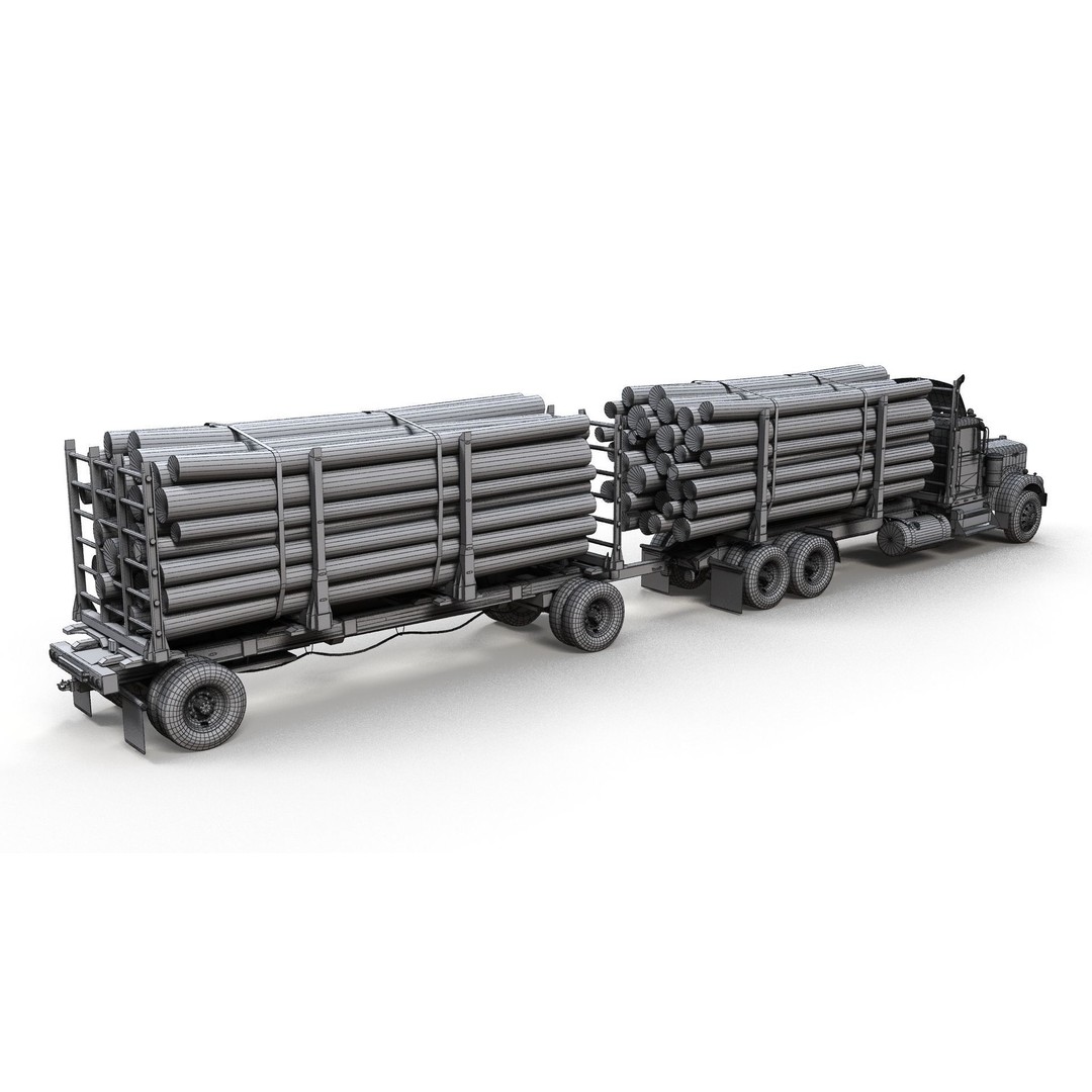 Kenworth W900A Logging Truck 3D Model – Low Poly Game Ready, FBX - View 12