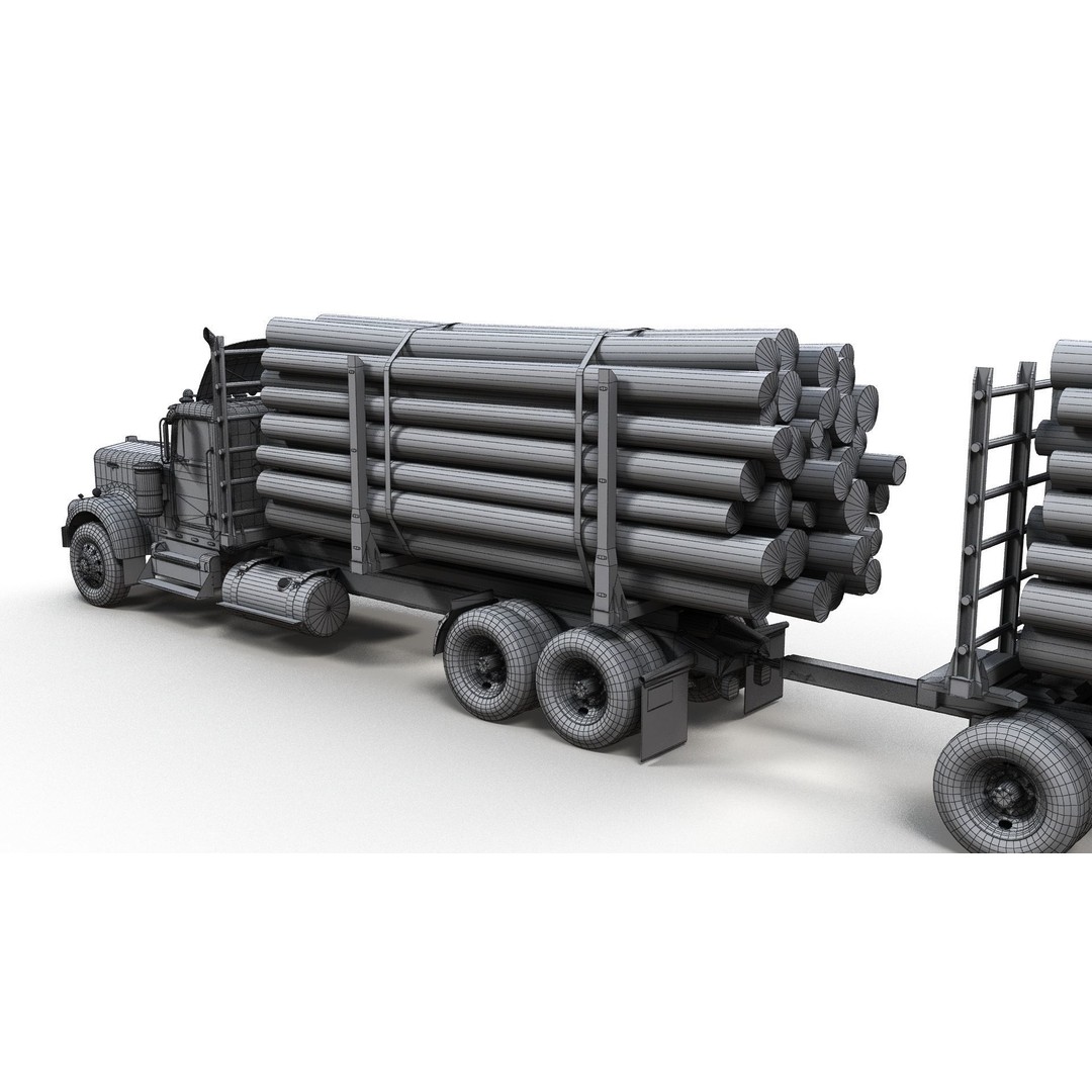 Kenworth W900A Logging Truck 3D Model – Low Poly Game Ready, FBX - View 14