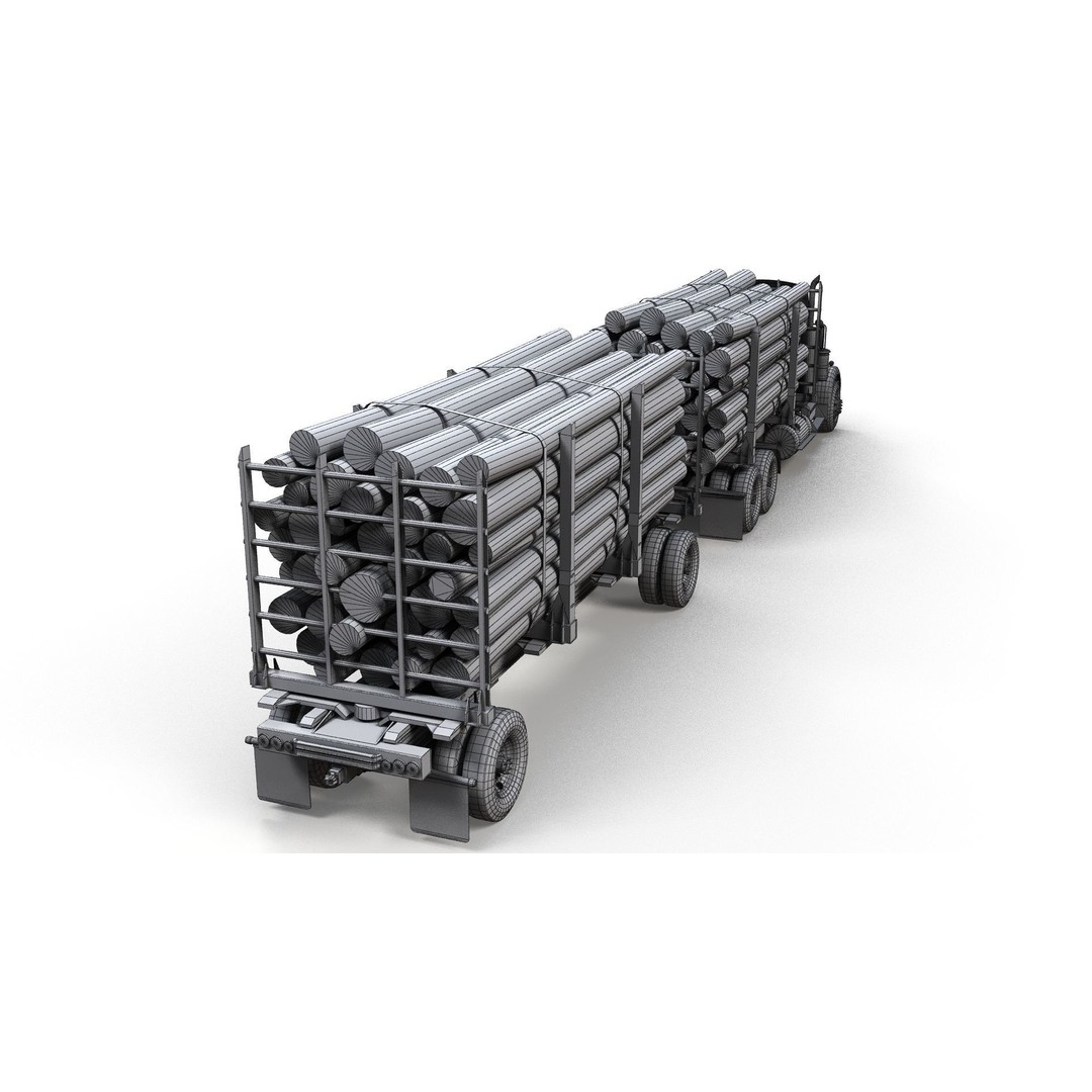 Kenworth W900A Logging Truck 3D Model – Low Poly Game Ready, FBX - View 16