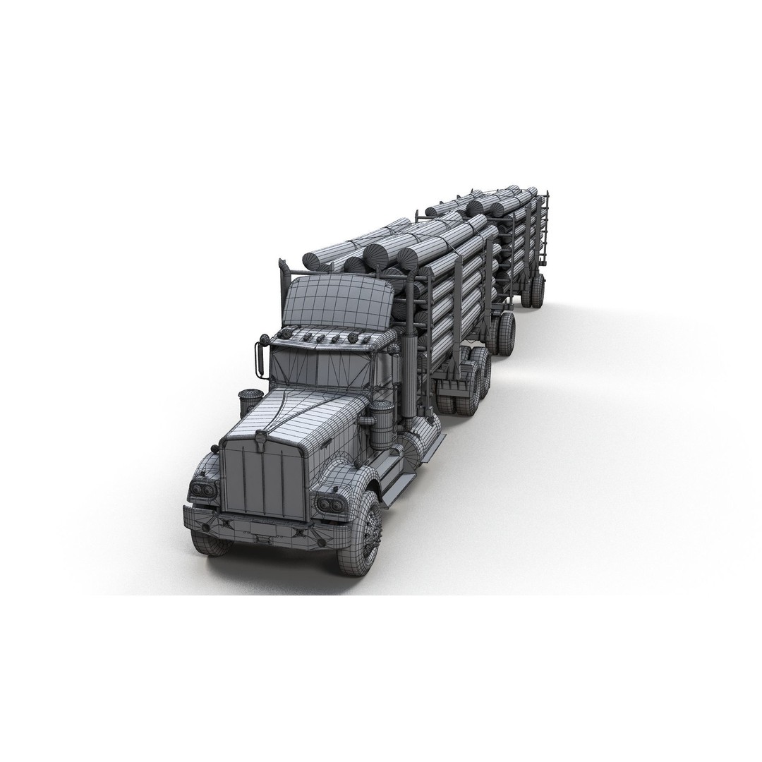Kenworth W900A Logging Truck 3D Model – Low Poly Game Ready, FBX - View 17