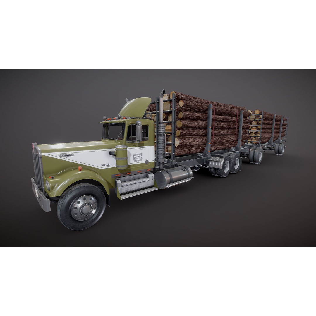 Kenworth W900A Logging Truck 3D Model – Low Poly Game Ready, FBX - View 19