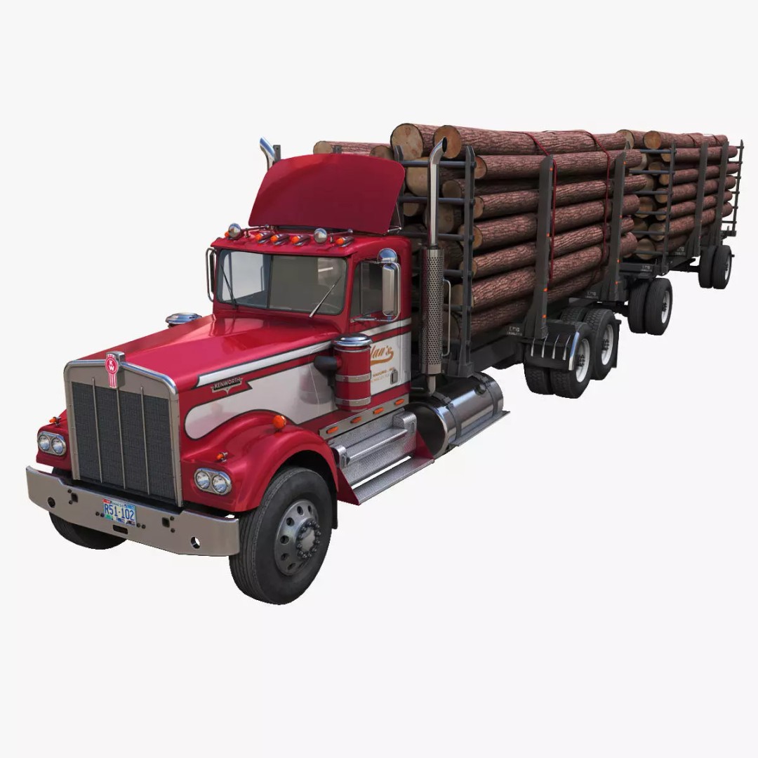 Kenworth W900A Logging Truck 3D Model – Low Poly Game Ready, FBX - View 2