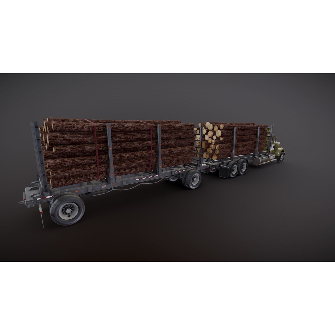 Kenworth W900A Logging Truck 3D Model – Low Poly Game Ready, FBX - View 20