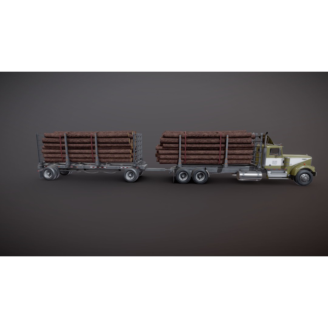 Kenworth W900A Logging Truck 3D Model – Low Poly Game Ready, FBX - View 21