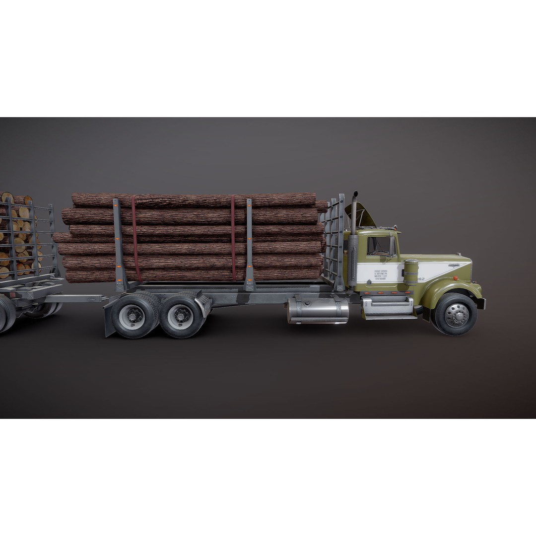 Kenworth W900A Logging Truck 3D Model – Low Poly Game Ready, FBX - View 22