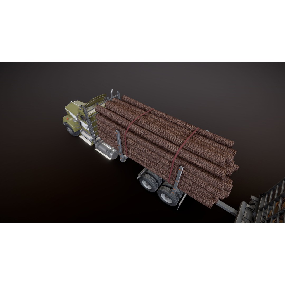 Kenworth W900A Logging Truck 3D Model – Low Poly Game Ready, FBX - View 24
