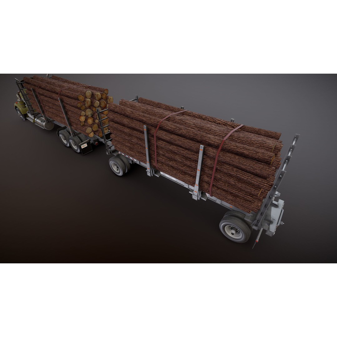 Kenworth W900A Logging Truck 3D Model – Low Poly Game Ready, FBX - View 25