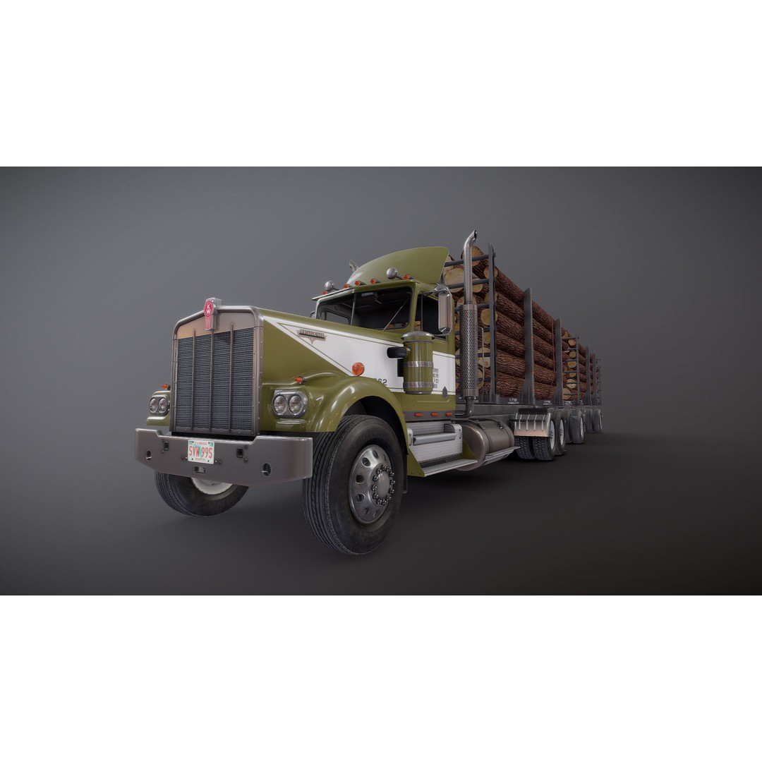 Kenworth W900A Logging Truck 3D Model – Low Poly Game Ready, FBX - View 27