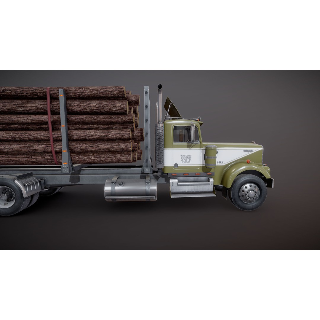 Kenworth W900A Logging Truck 3D Model – Low Poly Game Ready, FBX - View 28