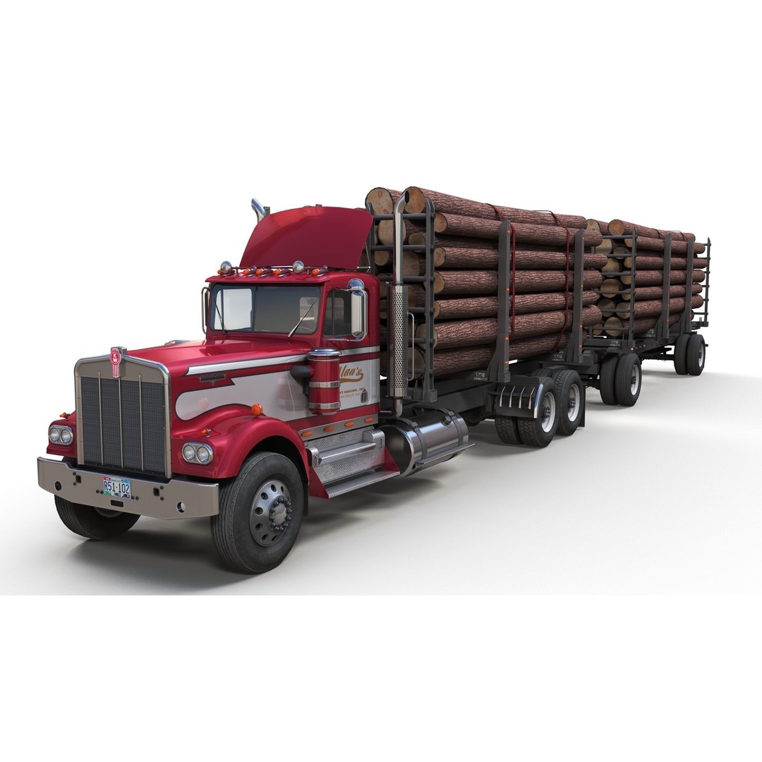 Kenworth W900A Logging Truck 3D Model – Low Poly Game Ready, FBX - View 3