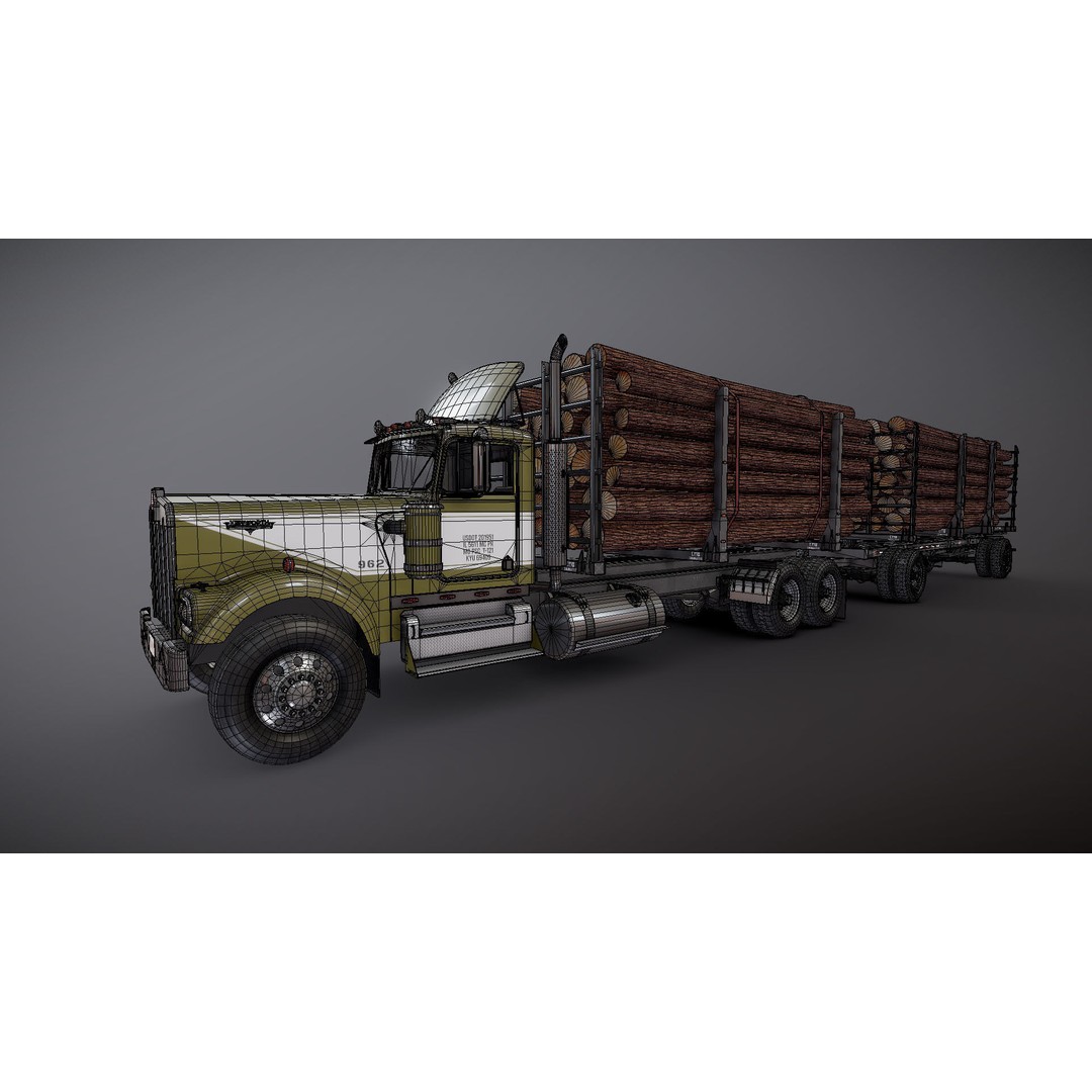 Kenworth W900A Logging Truck 3D Model – Low Poly Game Ready, FBX - View 32