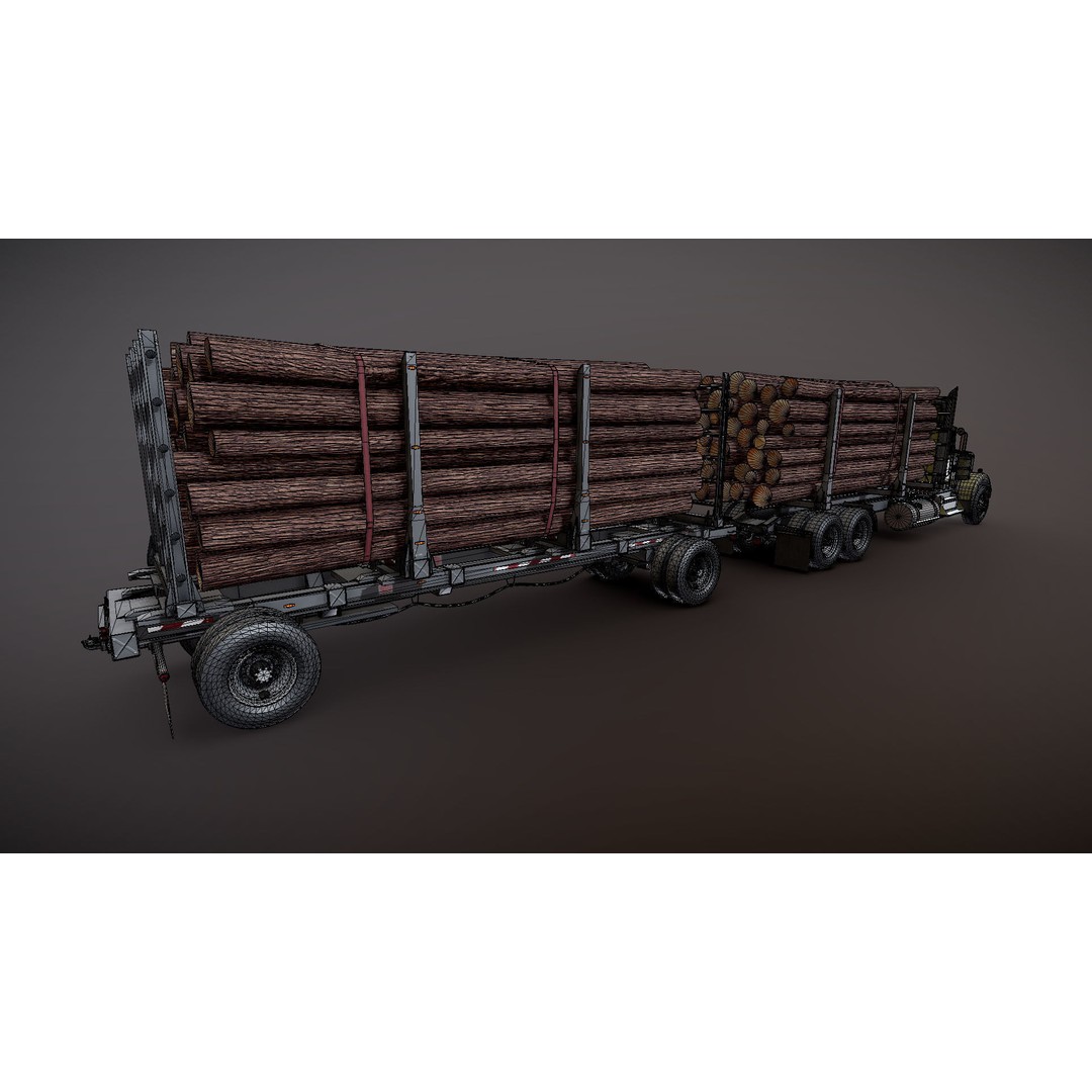 Kenworth W900A Logging Truck 3D Model – Low Poly Game Ready, FBX - View 33