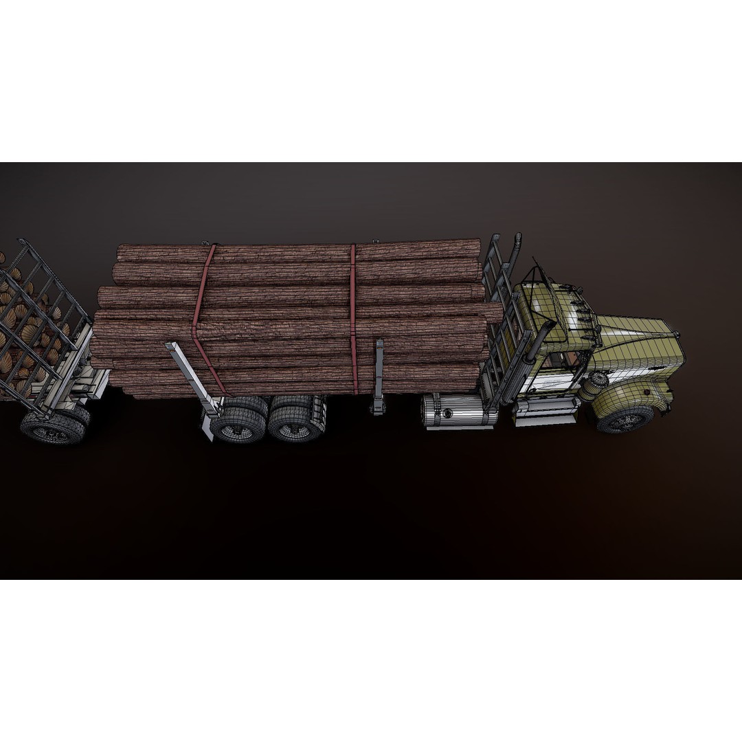 Kenworth W900A Logging Truck 3D Model – Low Poly Game Ready, FBX - View 34