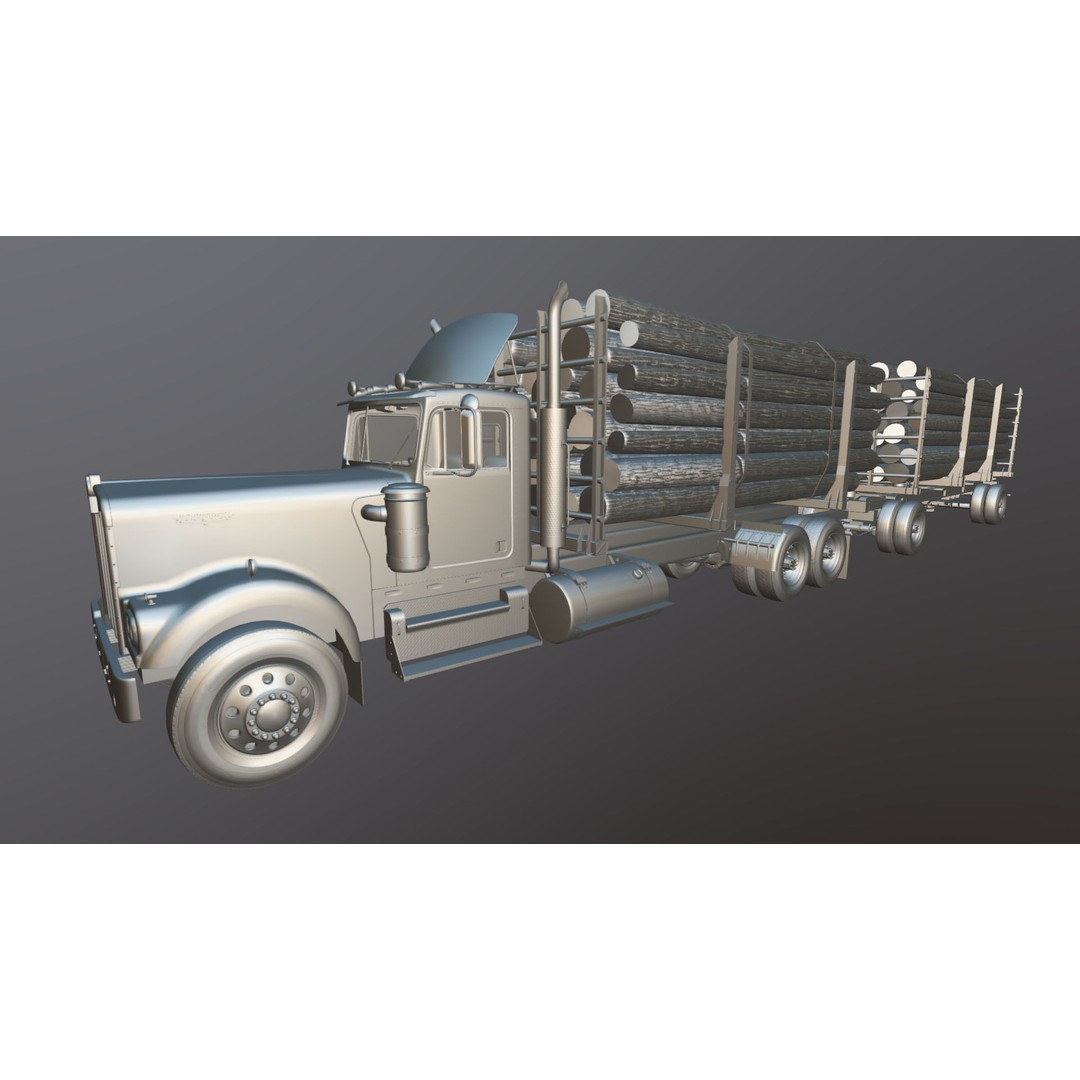 Kenworth W900A Logging Truck 3D Model – Low Poly Game Ready, FBX - View 36