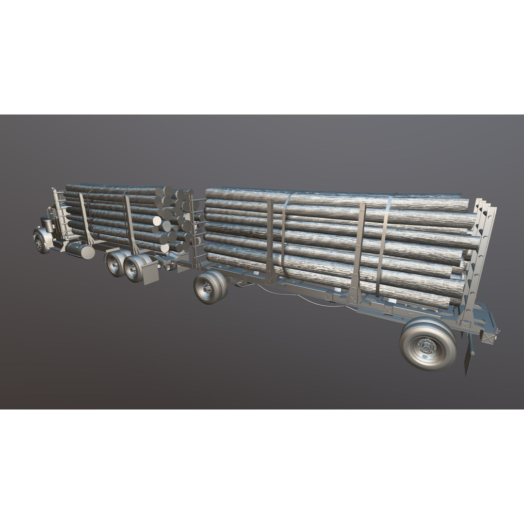 Kenworth W900A Logging Truck 3D Model – Low Poly Game Ready, FBX - View 37