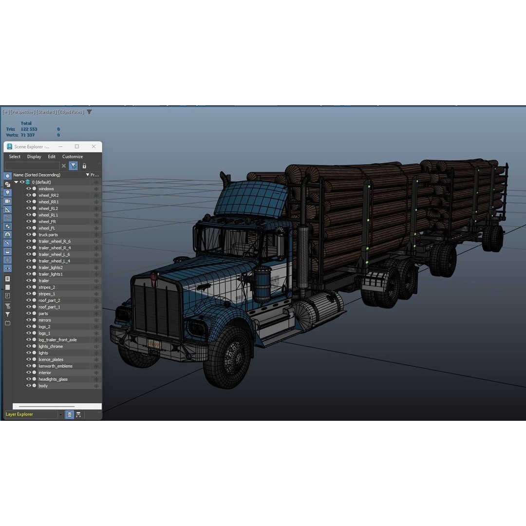 Kenworth W900A Logging Truck 3D Model – Low Poly Game Ready, FBX - View 39
