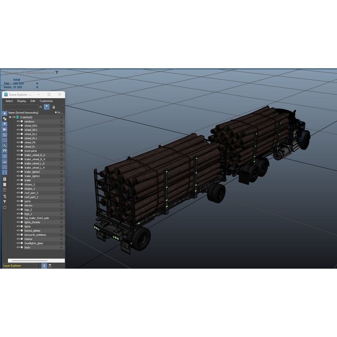 Kenworth W900A Logging Truck 3D Model – Low Poly Game Ready, FBX - View 40