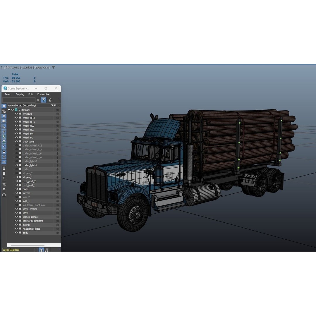 Kenworth W900A Logging Truck 3D Model – Low Poly Game Ready, FBX - View 41