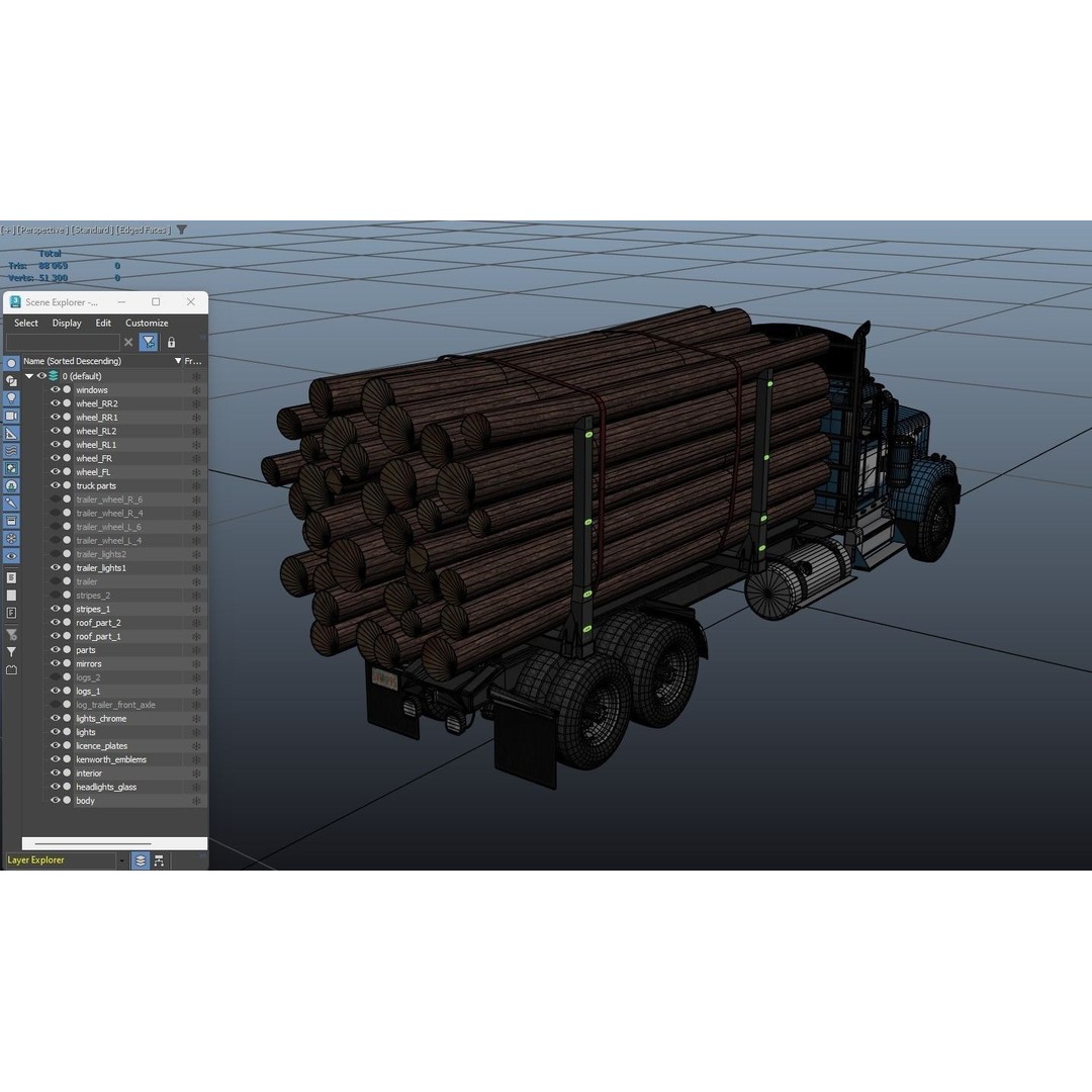 Kenworth W900A Logging Truck 3D Model – Low Poly Game Ready, FBX - View 42